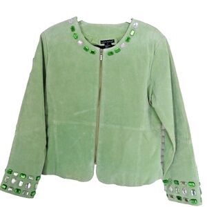 Green (lime green) Jeweled Suede Jacket Karen Arnold Size XL